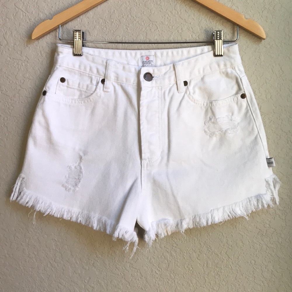 Sisstr Revolution White Denim Distressed Shorts